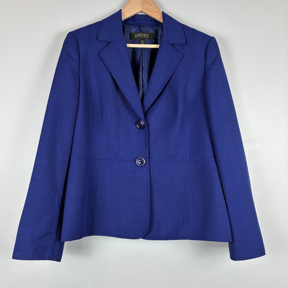 Kasper Blazer 10 Polyester Professional Royal Blue Career Chic Office Siren - Picture 2 of 14